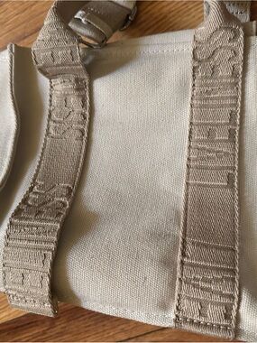 Zara Beige Canvas Crossbody Bag with Embroidered Straps